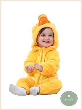 Duck Hooded Romper Baby Costume Animal Onesie Toddler Flannel Romper